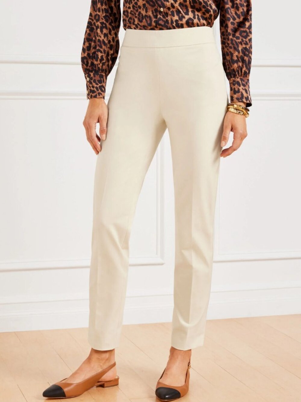 NWT Talbots Women's 14 Chatham Ankle Side Zip Dress Pant Beige Slim Leg Stretch